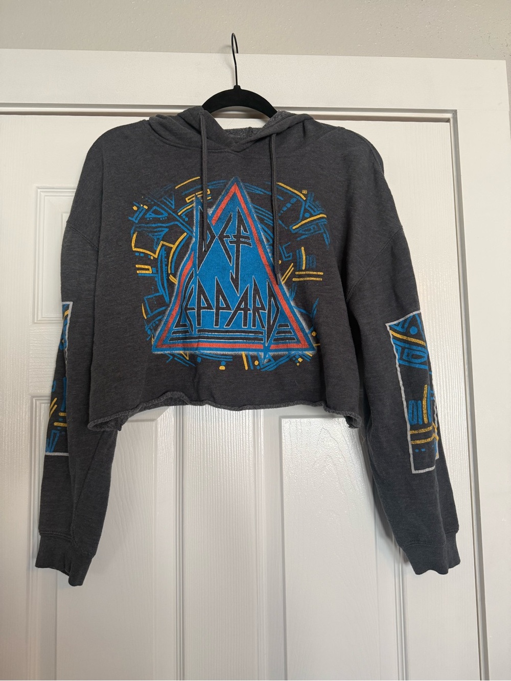 Def Leppard Cropped Charcoal Graphic Hoodie Sweatshirt
